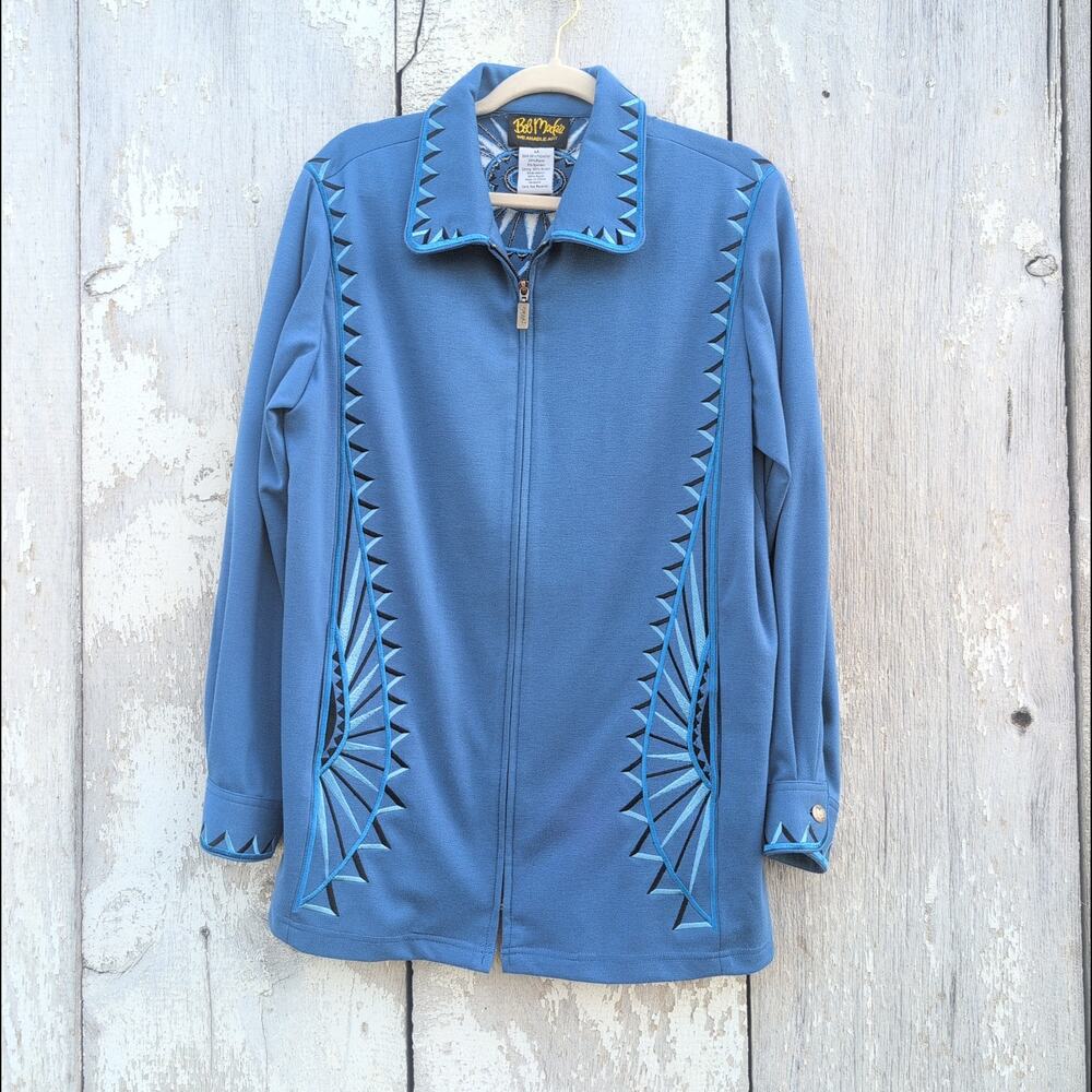 Bob Mackie Wearable Art Southwester Embroidered Full Zip Jacket Women's Med
